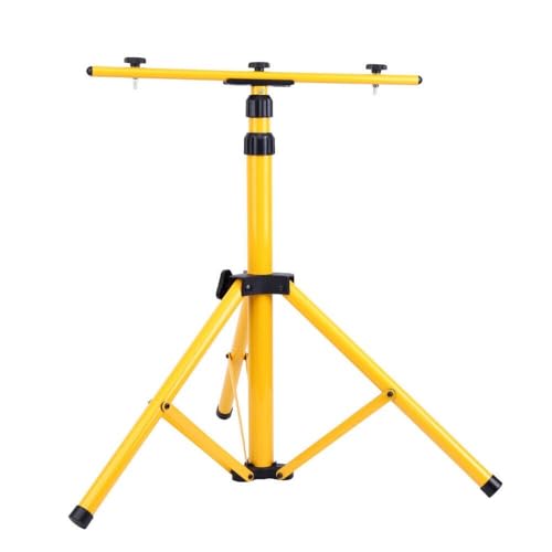 YICUAA Adjustable LED Work Light Tripod Stand 24in-62.2in Flood PAR Light Telescoping Flood Light Stand Height Adjustable Iron Job Site Lighting Foldable for Indoor Outdoor