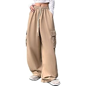 Linsennia Y2k Parachute Broek Wijde Pijpen Cargo Broek Vrouwen Baggy Meisjes Cargo Broek Losse Fit Elastische Taille Streetwear