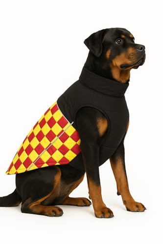 Image of The Pets Company Dog Winter Coat Jacket, Clothes, Windproof, Waterproof, Light Weight, Washable, Ultra Warm Thick Fleece Lined Dog Vest for Cold Weather Protection, (Yellow Check, X-Large - 28 Inch)