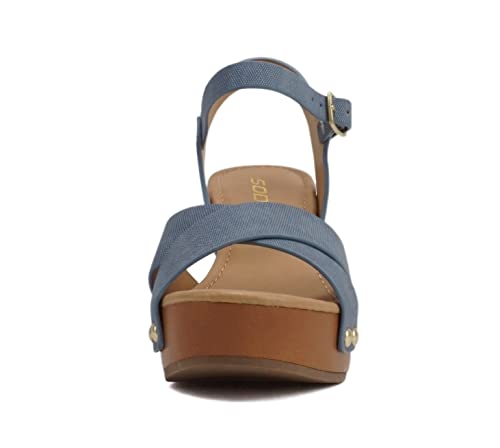 Image of Soda MIGUEL ~ Women Crisscross Band Fashion Chunky Platform Block Mid Heel Sandal with Ankle Strap and Stud