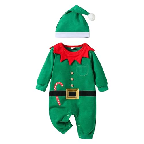 Generic - Tenue Noel Bebe Pyjama Garcon Fille Costume No?l Bambin Manches Longues Lutin Christmas Bébé Jolie Combinaison Pere Bonnet (0-12 Mois)