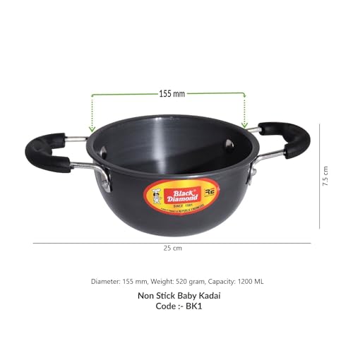 Image of Black Diamond 3 mm Hard Anodised Baby Kadai with SS Lid - 800ml