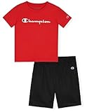 Champion Boys Shorts Sets 2 Piece Tee Shirt and Athletic Shorts for Kids (Signature Lychee Red)