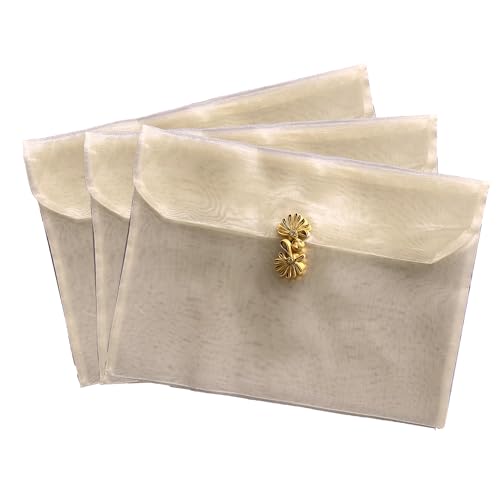 TOTUUYO 3 Pieces Scarf Storage Bag Beige Encrypted Matte Button Yarn Envelope Silk for Scarf Gifts Organza Clothing Wardrobe Organizer Packaging Bags 10.6 x 14.5 Inches (Beige)