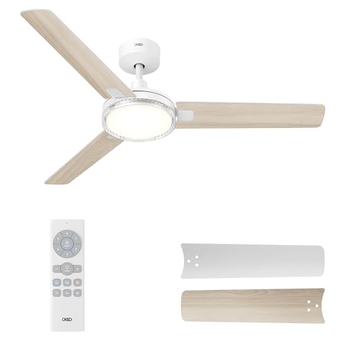 Dreo Ceiling Fans with Lights and Remote, 52'' White Ceiling Fan, 5CCT, 6-Level Dimmable, 6 Speeds, Quick-install, Quiet Reversible DC Motor, 1-4-8H Timer, Bedroom Ceiling Fan White 52 inch
