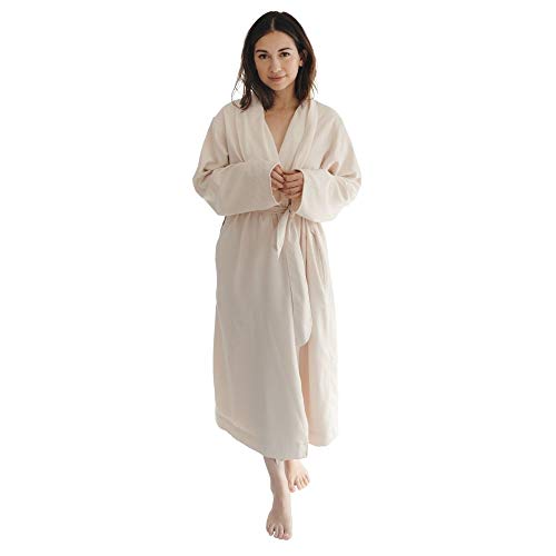 Telegraph Hill - Double Layer Twill Robe | Soft Microfiber Spa Bathrobe (Large, Natural)