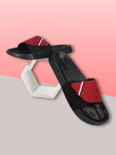 Image of PERY-PAO Sliders Mens Grey, Maroon, Olive Green Stylish Printed Flip Flop & Slippers