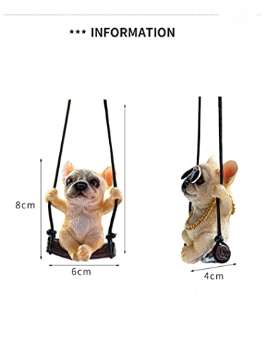Swing Dog Car Hanging Ornament, Cute Bulldog Pug Car Pendant Interior, Resin Animal Figurines Car Mirror Hanging Accessories For Car Rearview Mirror Decoration, Home Decoration Crafts (Bulldog 3) #TOP6