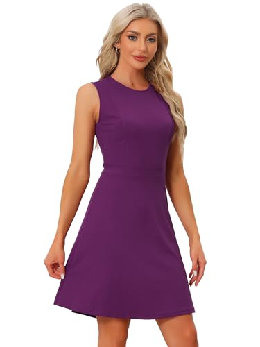 Image of Allegra K Women's Work Dress Round Neck Solid Color Sleeveless A-Line Business Casual Office Dresses