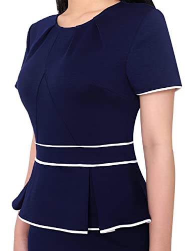 Image of VFSHOW Womens Pleated Crew Neck Peplum Work Business Office Church Bodycon Pencil Sheath Dress