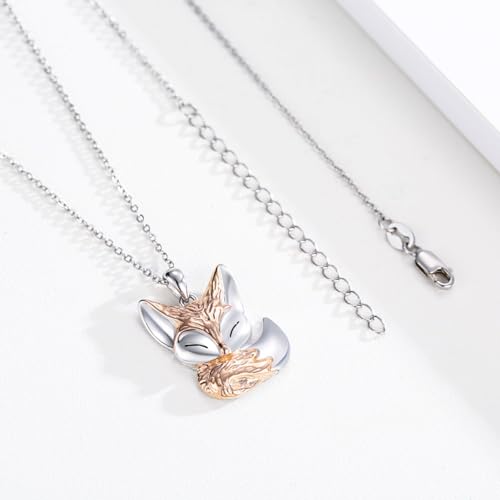 Collier en pierre de lune et argent 925, pendentif renard ciselé main