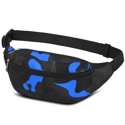 Waterproof Bumbags Waist Fanny Pack for Men Women Ladies Fashion Bum Bag with Adjustable Belt for Sport Running Hiking Jogging Girls Women Men (Camo Blue)