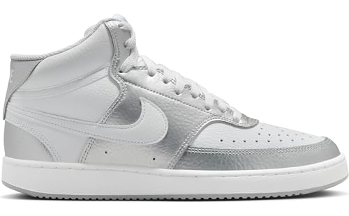 Nike Nike Women's Court Vision Mid Trainers, White metallic silver, 8.5 Women