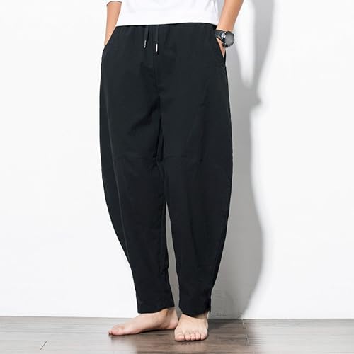 Men's Harem Pants Lightweight Breathable Drawstring Elastic Waist Linen Pants Casual Summer Beach Pants2