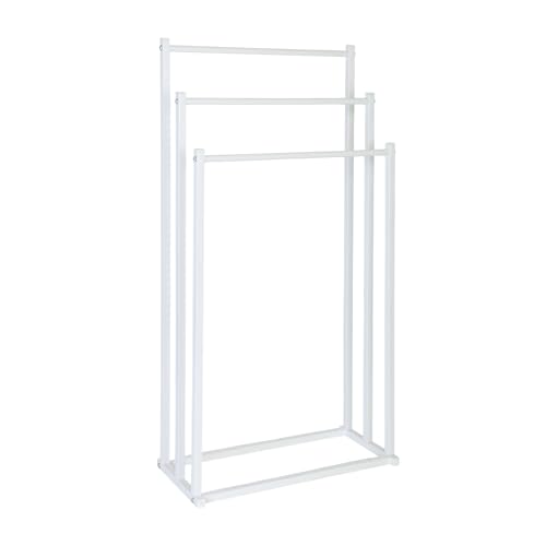 Toallero Relaxdays, HxBxT: 86 x 44 x 21 cm, Metal, 3 Varillas, baño, Soporte para Toallas de pie, Blanco