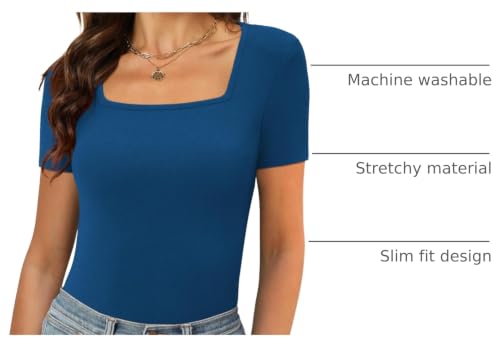 Image of XIEERDUO Womens Square Neck Short /Long SleeveTops 2024 Spring Summer Slim Fit Tees Shirts