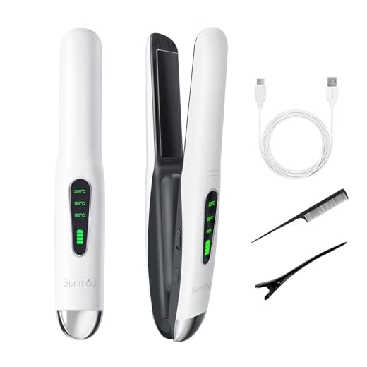 SUNMAY 2-in-1 Cordless Hair Straightener and Curler, Cordless Travel Flat Iron, Rechargeable Ceramic Mini Portable Curling Iron with 4800mA Battery, Anti-Scald 3-Level Adjust Temp, Travel Size