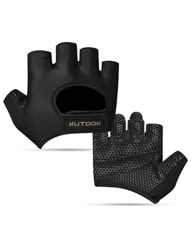 KUTOOK Guantes Gimnasio Hombre Mujer Ciclismo Gym Fitness Medias Palmas para Entrenamiento Transpirable Antideslizante Deporte Negro S