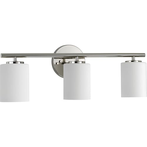 Image of Progress Lighting 3-Light Etched Glass Modern Bath Vanity Light, Replay Collection , Indoor, P2159-104, Polished Nickel