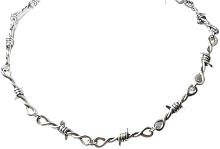 925 Sterling Silver Heart Barbed Wire Necklace Bracelet For Men and Women - Barbwire Little Thorns Chain Choker Jewelry Gifts Barb Wine Necklace Gothic Hiphop Punk Little Thorns Chain Choker Bracelet - Image 2