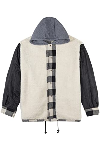 Image of COEVALS CLUB Men's Flannel Shacket Casual Button Snap Sherpa Quilted Lined Premium Jacket Shirts