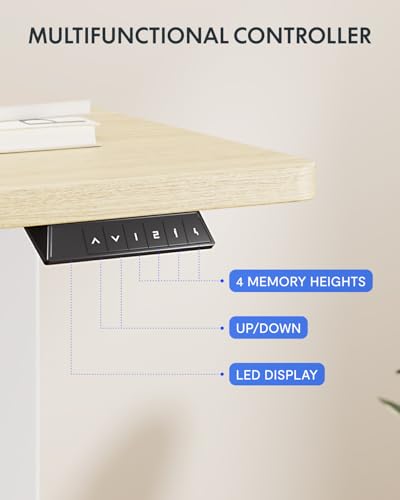Image of FLEXISPOT 71x32 Inch Electric Large Standing Desk for Home & Office, Spacious Splice Board Desk with Cable Management & Organizer, Cup Holder & Hook, White Wood Grain