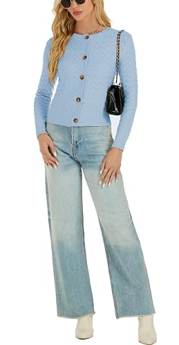 Image of Women's Long Sleeve Cropped Knitted Sweater Cardigan Button Down Open Front Knitted Shrug Sweaters