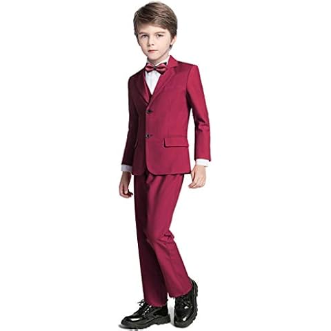 Suits for Boys Kids Outfit Suit Boy Formal Tuxedo Set Slim Fit Dress Clothes Toddler Blazer Burgundy Size 2T Cover