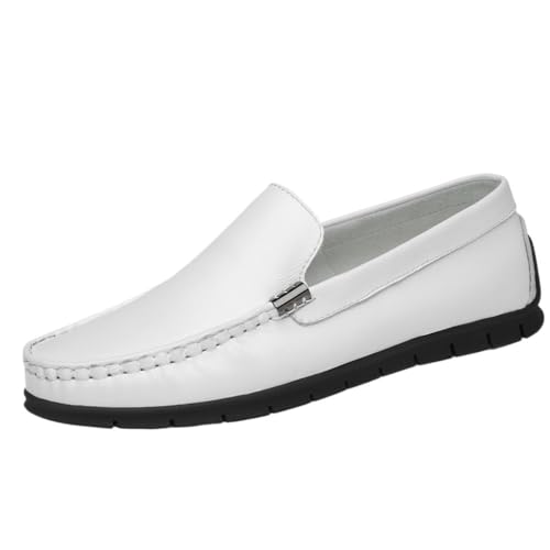 Loafers Shoes for Men Round Toe Lightweight Leather Comfortable Flat Heel Anti-Slip Fashion Wedding Slip On