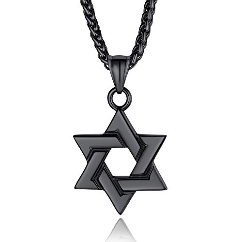 ChainsPro Star of David Necklace for Men, Stainless Steel Jewish Necklace Classic Gold/Silver/Black Hexagon Pendant Israel Necklaces Gifts for Men