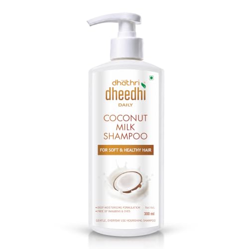 Image of Dhathri Dheedhi Daily Coconut Milk Shampoo with Almond Oil & Aloe Vera | Moisturising & Hydrating Shampoo for Soft, Silky Hair | Paraben Free | For Men & Women | All Hair Types | 300ml