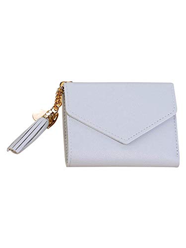 pedkit Moda feminina borla carteira curta de couro pu cor sólida pequeno dobrado ID titular do cartã