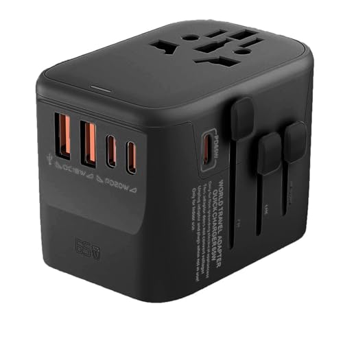 Convertidores de Viaje, Adaptador de Corriente Universal for Viajes internacionales con 3 Puertos Tipo C y 2 Puertos USB A, convertidor de Voltaje de 220 V a 110 V(Black)