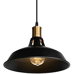 Lampara Industrial Conforama TOKIUS Lámpara Colgante Vintage, Ø27cm Lámpara de Techo Retro de Metal Industrial E27 Lámpara Araña para Comedor Cocina Restaurante, 1m Cable (Negro, 1 Pieza)