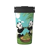 UFhgjjb Isolierter Kaffeebecher mit zwei niedlichen großen Pandas, 500 ml, doppellagig, Reisebecher für Auto, Büro, Zuhause, Teebecher