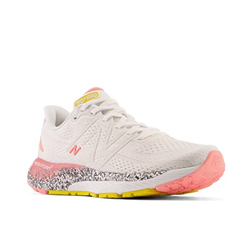 New Balance New Balance Women's Fresh Foam 880 V13 Running Shoe, White/Grapefruit, 5 Medium