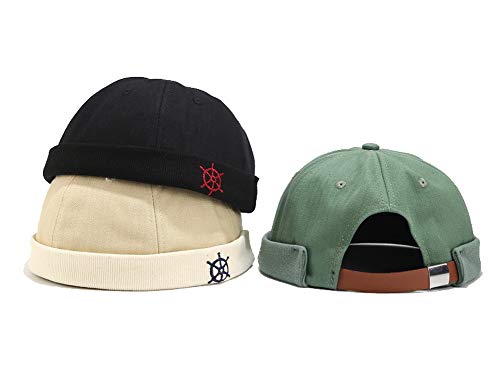 Zegoo Rudder Embroidery Pattern Sailor Cap Rolled Cuff Retro Brimless Hat