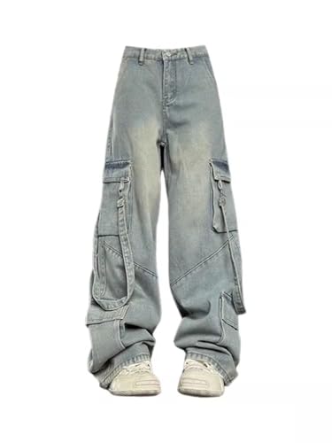 LIXINGHEITANG Large size American pants street heavy loose jeans mens strap work 24