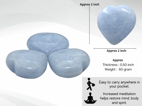 Image of Crystal Heaven Certified Blue Calcite Crystal Heart Palm Pebbles Stones For Anxiety Stress Relief Massage - Aaa Grade Original Healing Gemstone Agate Heart Palm Stone For Yoga Meditation Spiritual