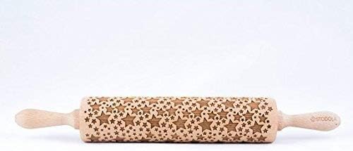 Rolling Pin Embossed with CLASSIC STARS Pattern for Baking Engraved Cookies Size Large 16.9 inch