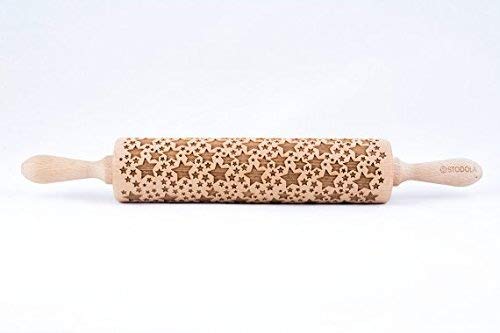 Rolling Pin Embossed With Classic Stars Pattern For Baking Engraved Cookies Size Large 16.9 Inch #TOP14