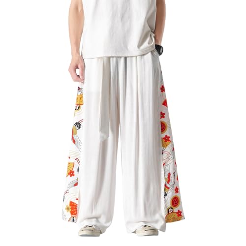 Pantalon rétro en coton et lin haut de gamme style chinois pour homme