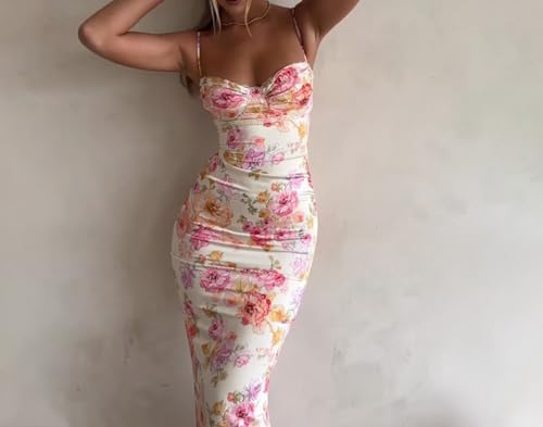 Womens Sexy Spaghetti Strap Maxi Dresses Floral Bodycon Long Dress Sleeveless Backless Vacation Dress2