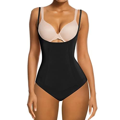 SHAPERX Women Body Shaper Tummy Control Seamless Shapewear Open Bust Mid-Thigh Bodysuit Shorts