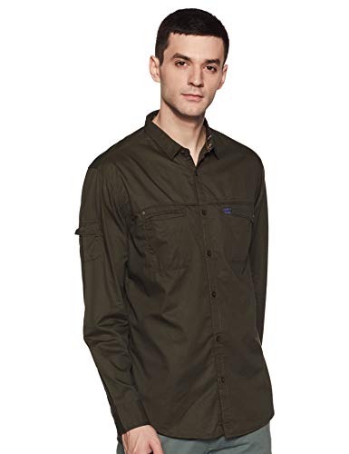 Image of Spykar Slim Fit Shirt Olive