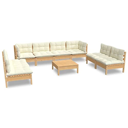 vidaXL Bois de Pin Massif Salon de Jardin 9 pcs avec Coussins Mobilier de Patio Meubles d'Extérieur Mobilier de Jardin Meubles de Terrasse Crème