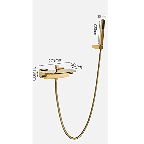 Robinet baignoire doré cascade design luxe avec douchette à main