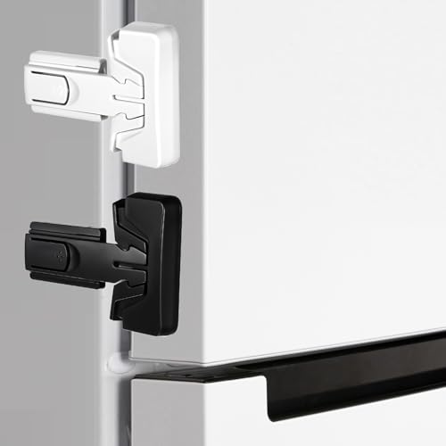 Paquete de 2 cerraduras para nevera con pestillo adhesivo para mantener la puerta cerrada, cerradura de puerta de refrigerador y congelador, no requiere herramientas