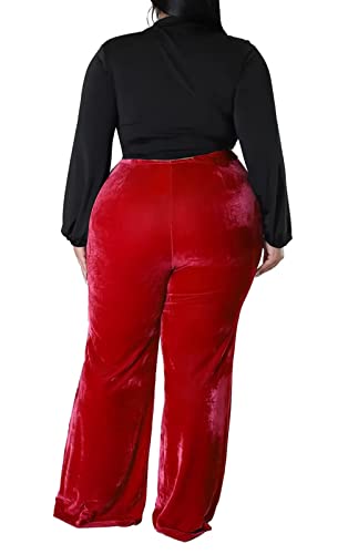 Aro Lora Womens Plus Size Velvet High Waist Bell Bottom Wide Leg Palazzo Flare Pant Trouser3
