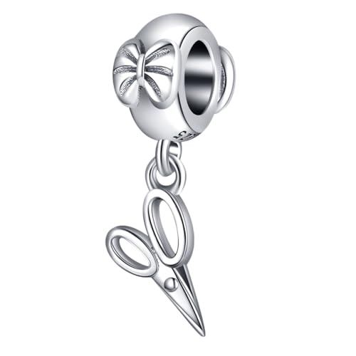 Charm in argento Sterling 925 con ciondolo con forbici, per bracciali Pandora, per parrucchieri e make up artist Seissor